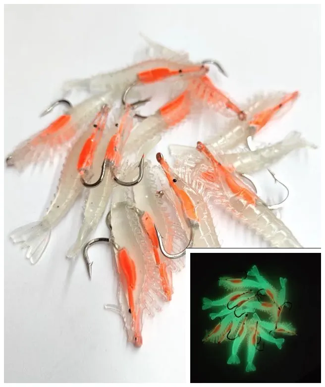 12pcs  Small Shrimp Fishing Lure with hooks 65mm 3g Luminous