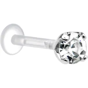 14 Gauge 3/8 Clear CZ Round Bioplast Tragus Labret Monroe
