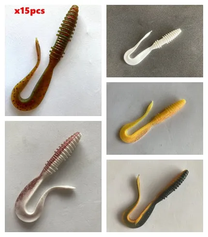 15pcs (3pks) Long Curl Tail Soft Plastic Lure Freshwater and Saltwater 10cm 4.6g 5 colors