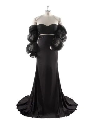 2 Piece Set Sheer Sleeves Stretchy Fabric Maternity Dresses for Photoshoot Baby Shower Dresses YW243148
