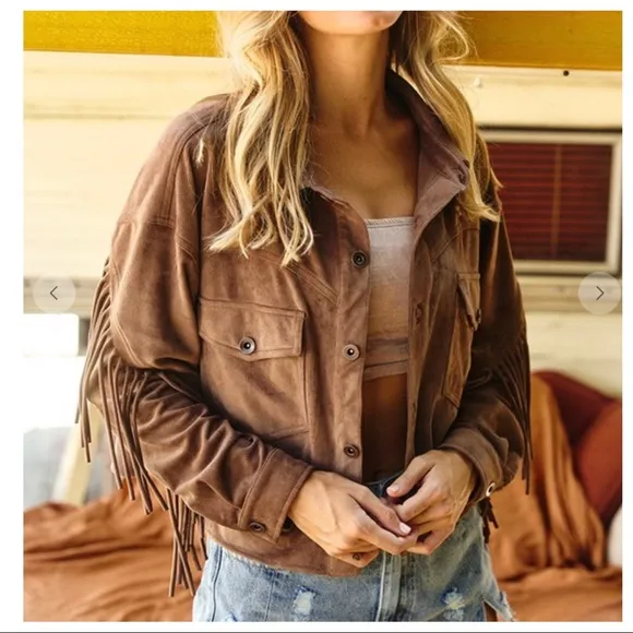 26 ✨ONE DAY SALE✨Caroline Retro Chic Fringe Faux Suede Jacket