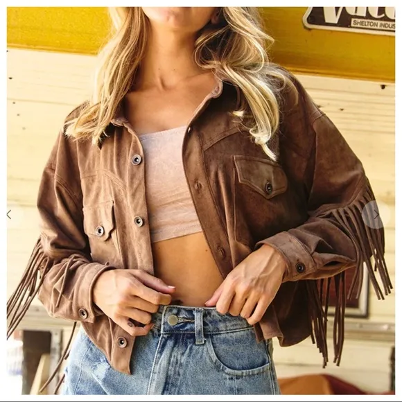 26 ✨ONE DAY SALE✨Caroline Retro Chic Fringe Faux Suede Jacket