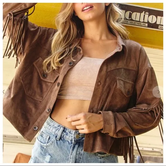 26 ✨ONE DAY SALE✨Caroline Retro Chic Fringe Faux Suede Jacket