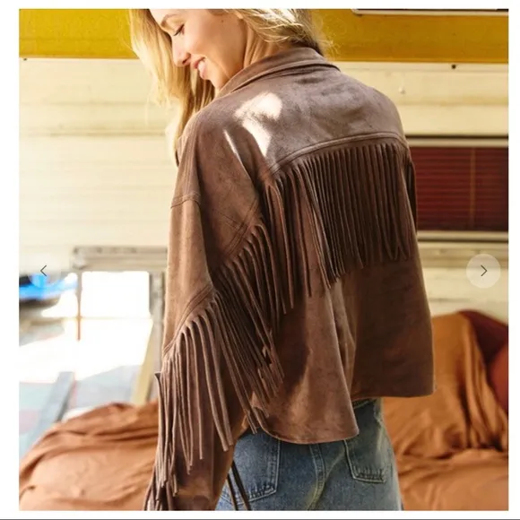 26 ✨ONE DAY SALE✨Caroline Retro Chic Fringe Faux Suede Jacket