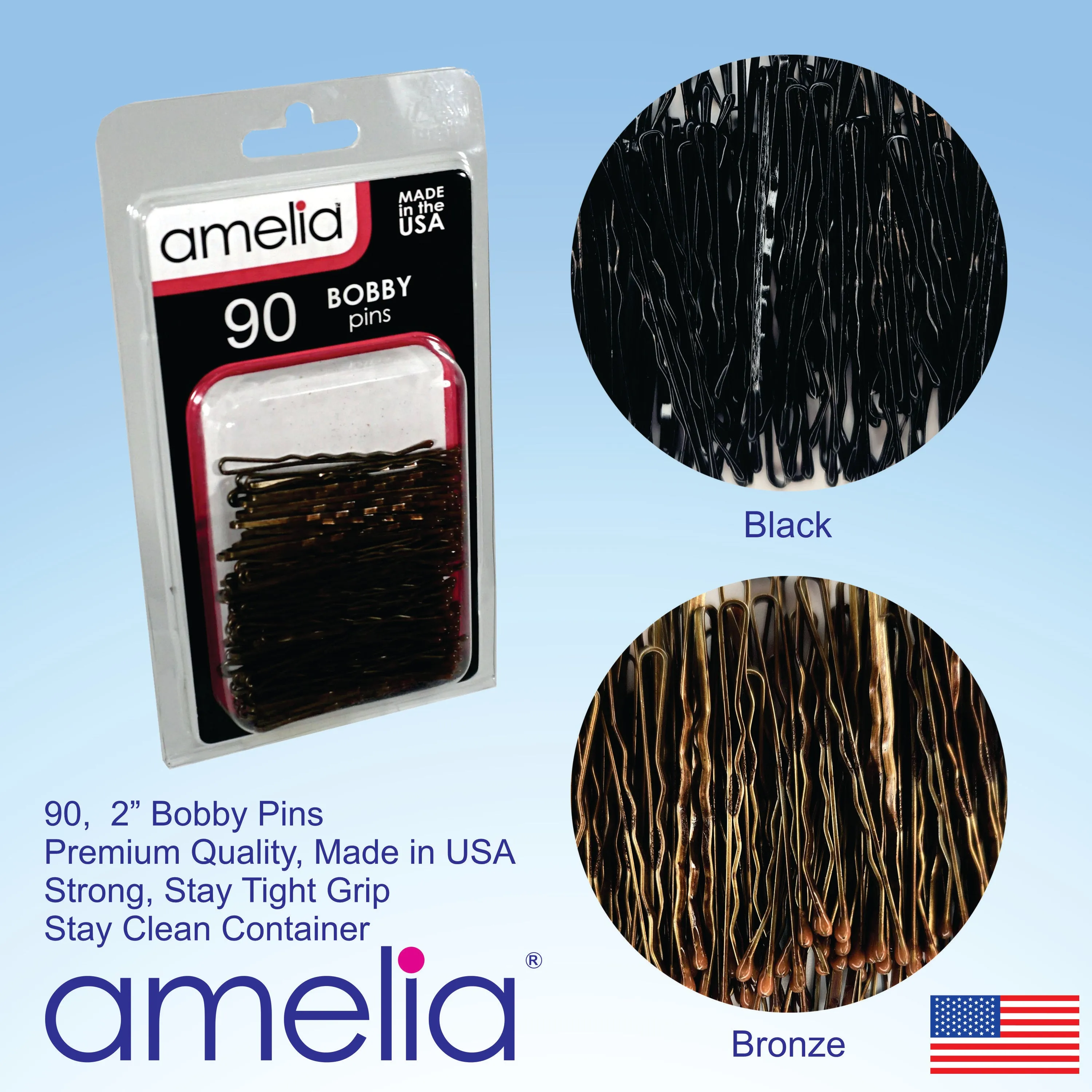90 Black Bobby Pins – 2" Professional Quality, Made in USA, Durable with Long-Lasting Grip