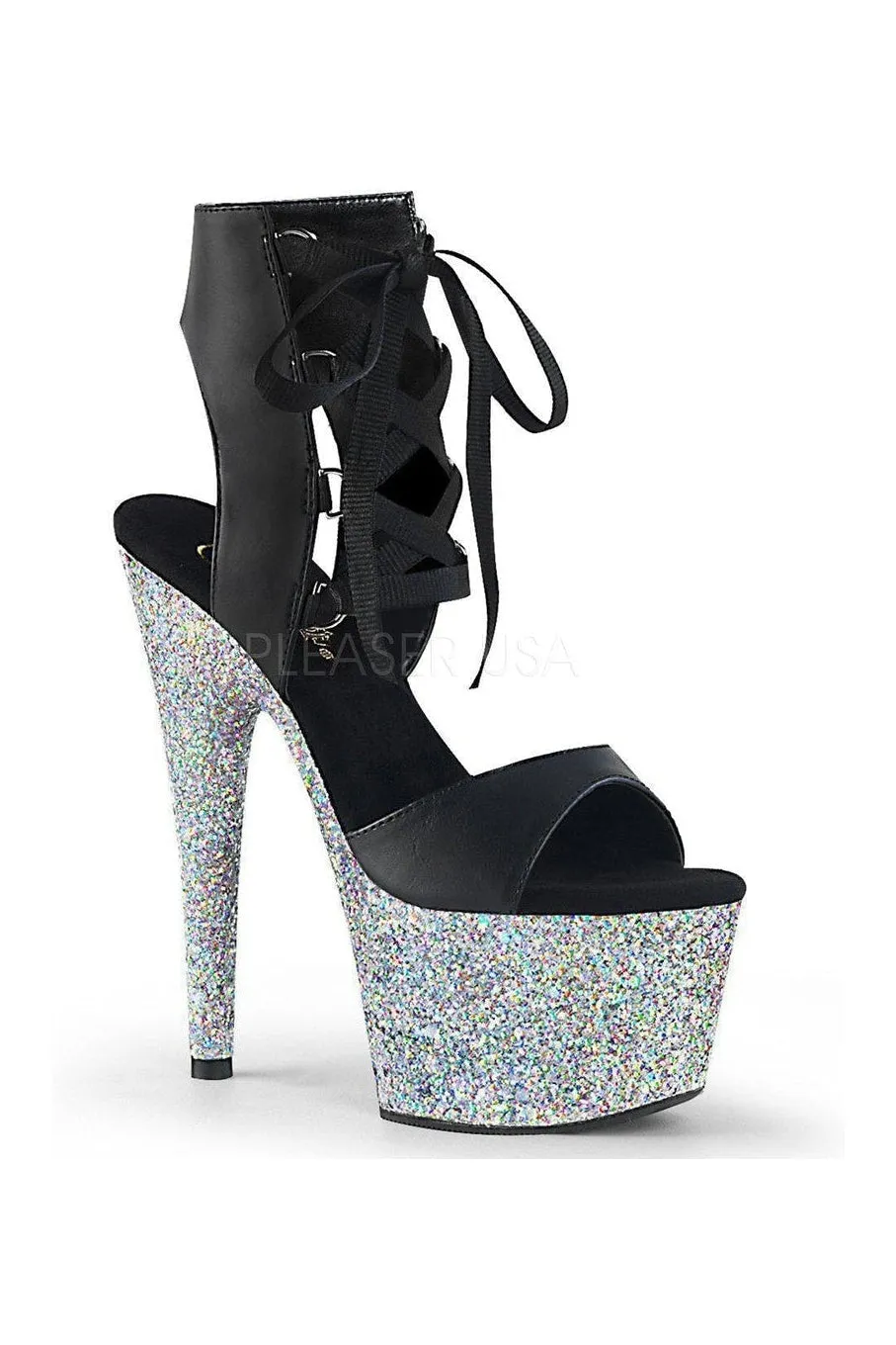 ADORE-700-14LG Platform Sandal | Black Faux Leather