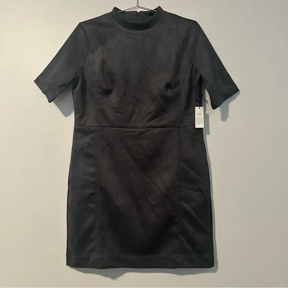 Ann Taylor 2 Petite Gray Faux Suede Mock Neck Dress Mini Sheath Lined Career