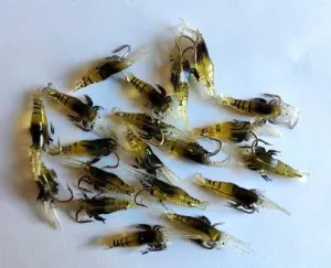 Azura  20pcs Soft Plastic Yellow mini Shrimp Fishing Lure with hooks 40mm