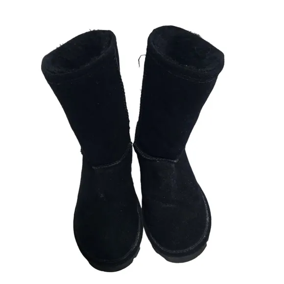 Bearpaw Elle Short Black Suede Sheepskin Mid Calf Boot Size 7(38)