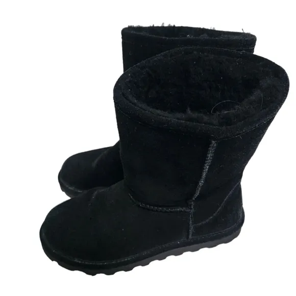 Bearpaw Elle Short Black Suede Sheepskin Mid Calf Boot Size 7(38)