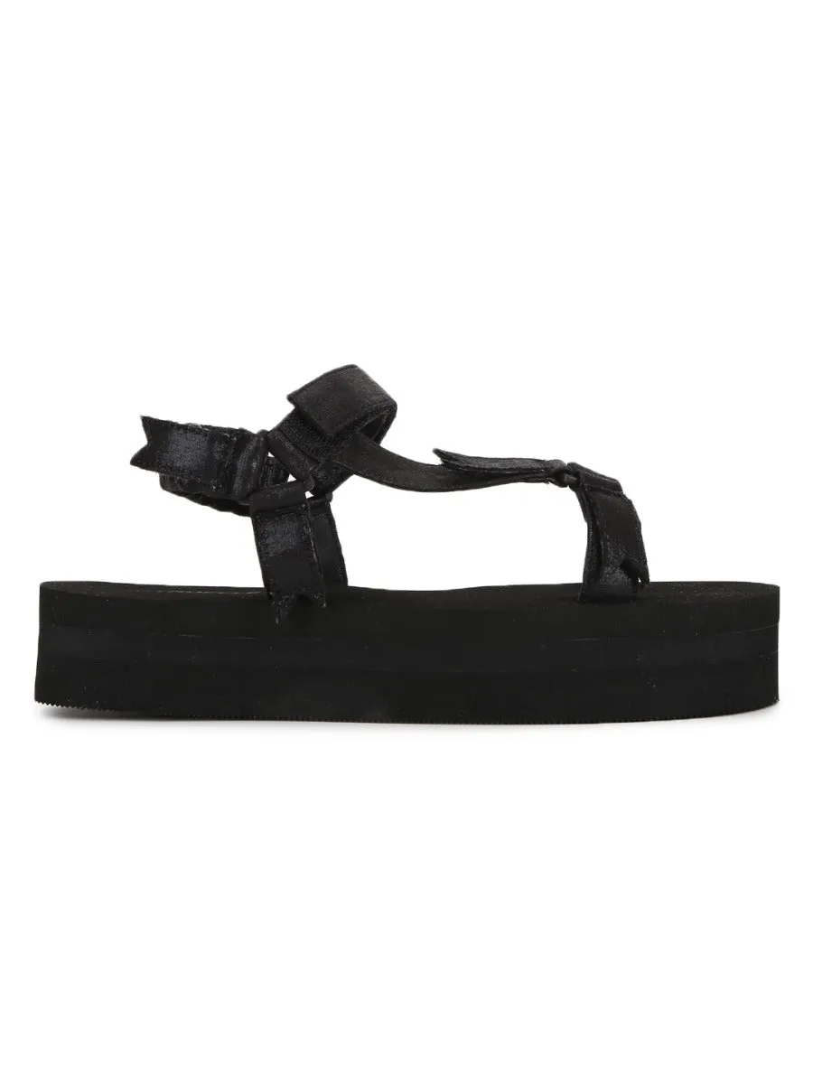 Black PU Printed Platform Sandals