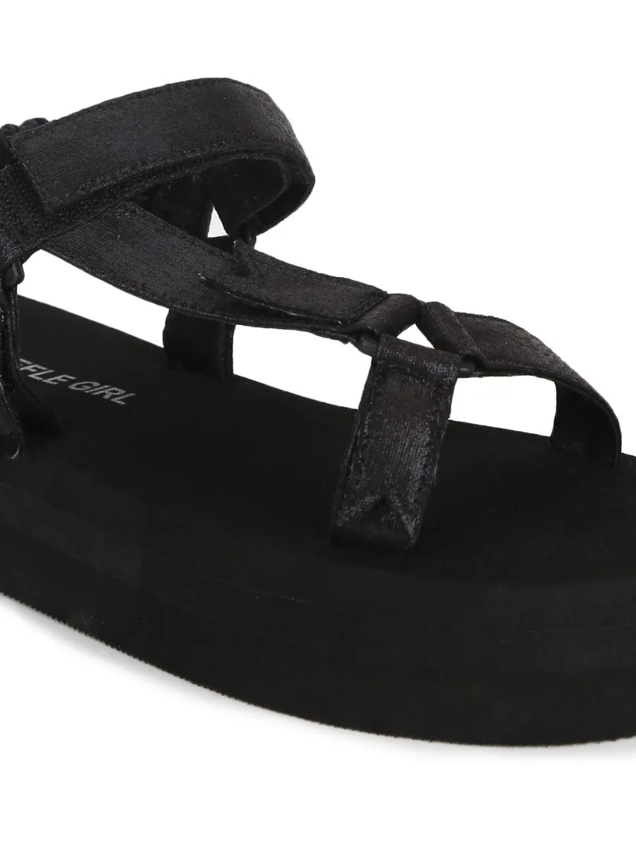 Black PU Printed Platform Sandals