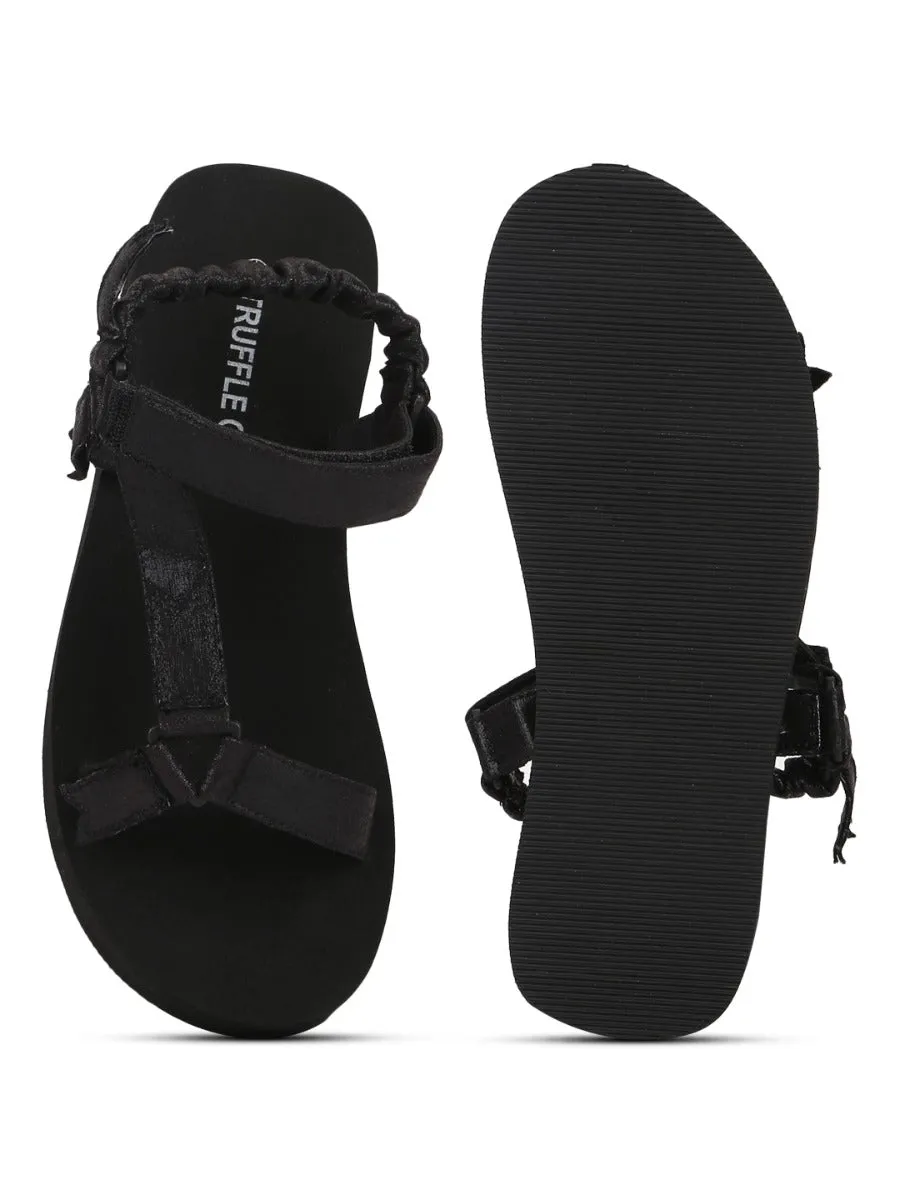 Black PU Printed Platform Sandals