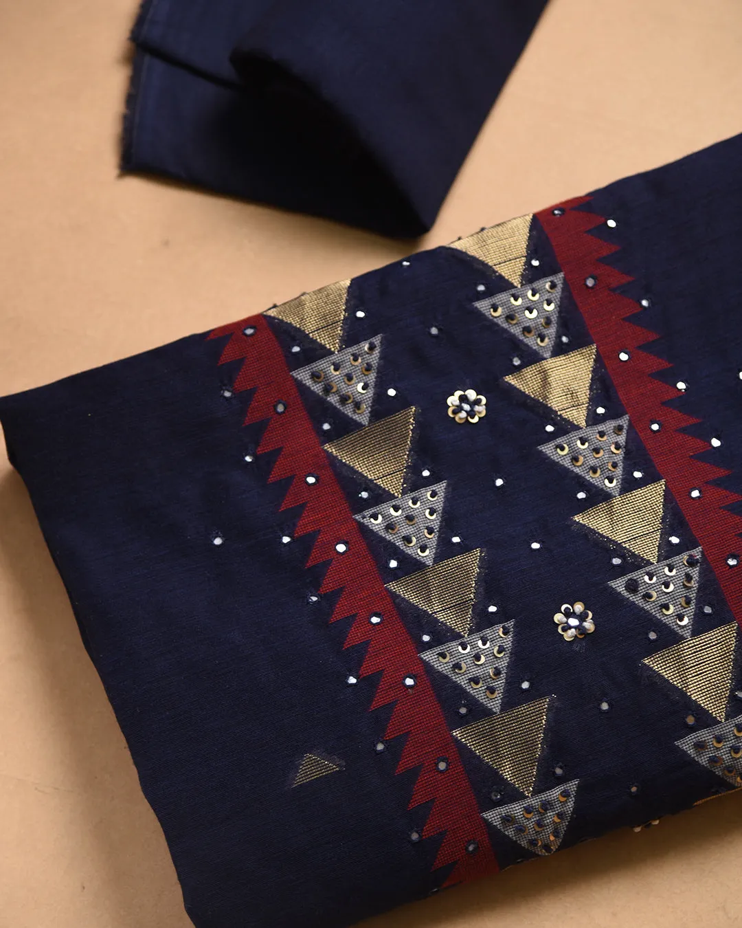 Blue Chanderi Woven With Embroidery Unstitched Suit Fabric Set With Chanderi Woven Dupatta