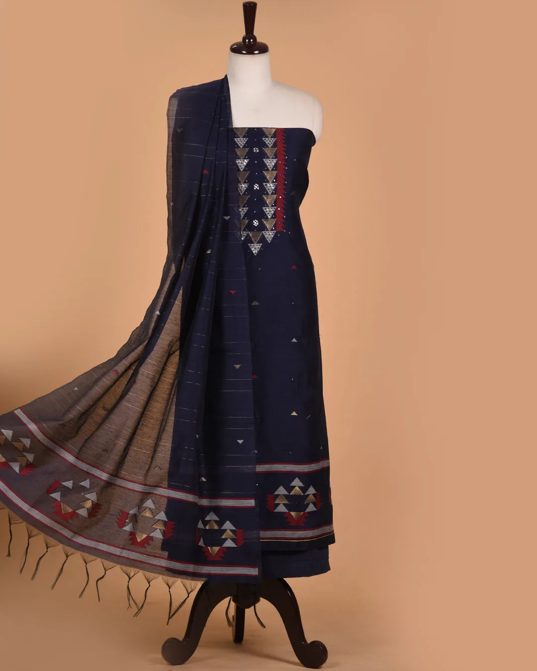 Blue Chanderi Woven With Embroidery Unstitched Suit Fabric Set With Chanderi Woven Dupatta