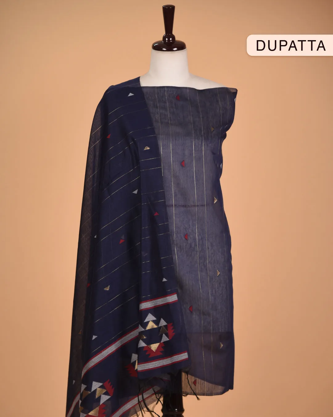 Blue Chanderi Woven With Embroidery Unstitched Suit Fabric Set With Chanderi Woven Dupatta