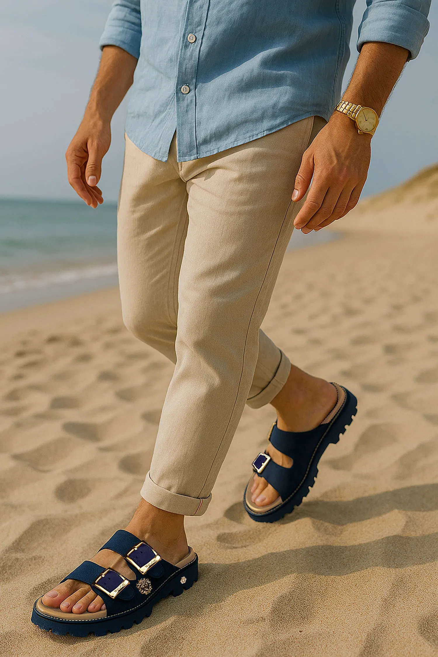 Blue Suede Super Chunky Sole Slide-in Slippers