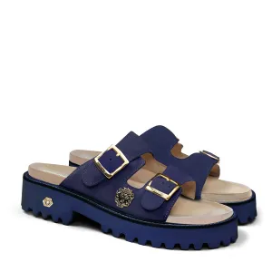 Blue Suede Super Chunky Sole Slide-in Slippers