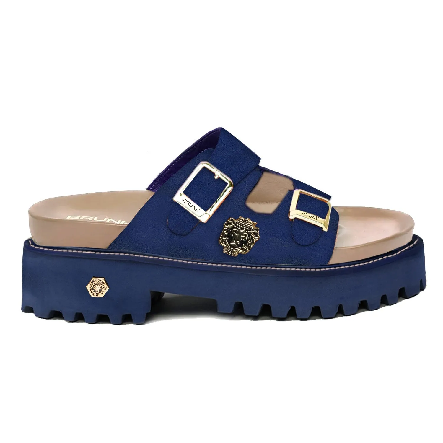 Blue Suede Super Chunky Sole Slide-in Slippers