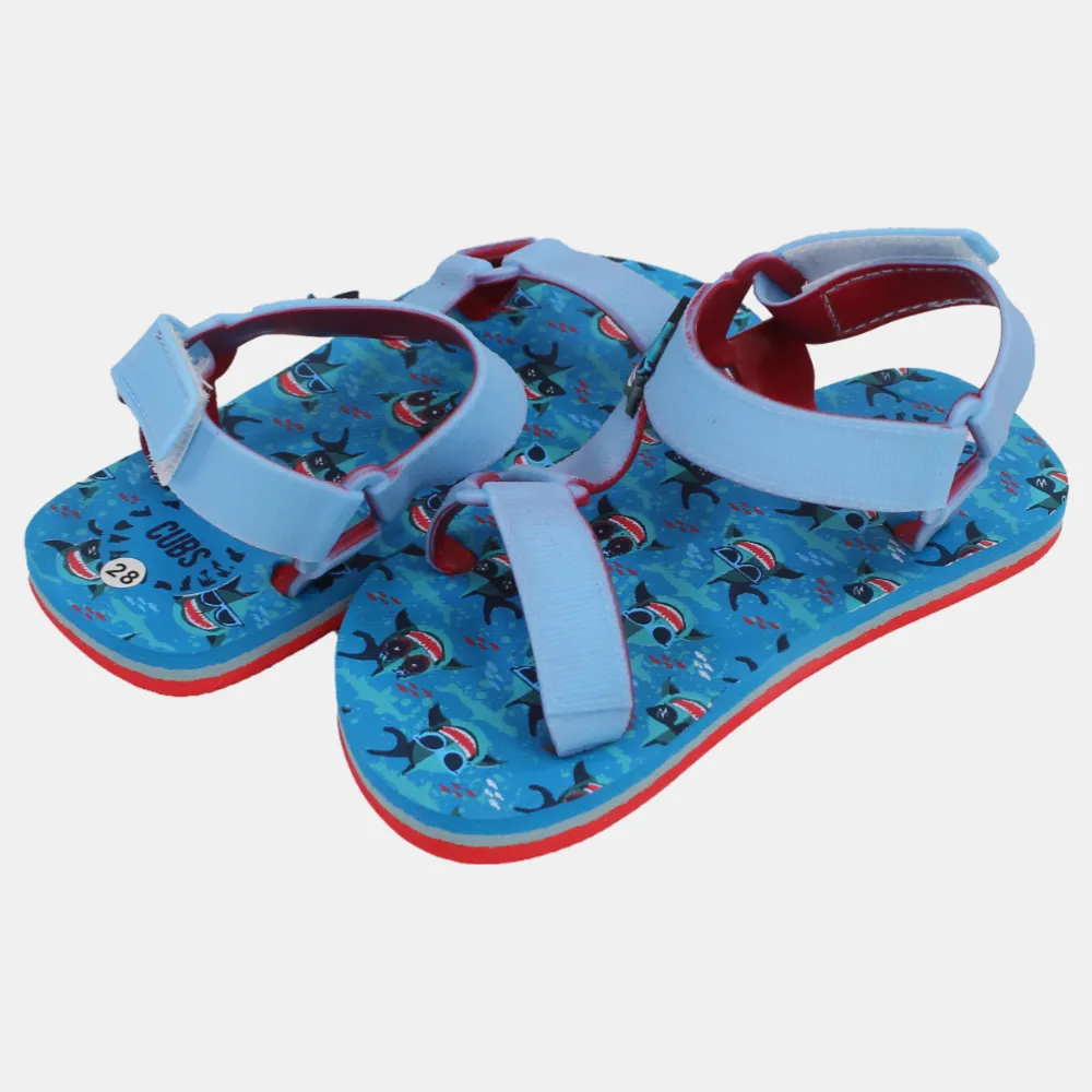 Boys Rubber Sandal – Baby Blue with Funny Shark Print