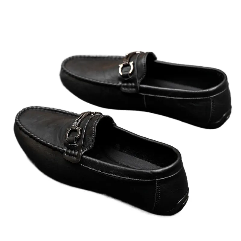 British boys' men's shoes soft sole leather surface men's loafer beanie shoes men's platform summer spirit guy dress wear-resistant
