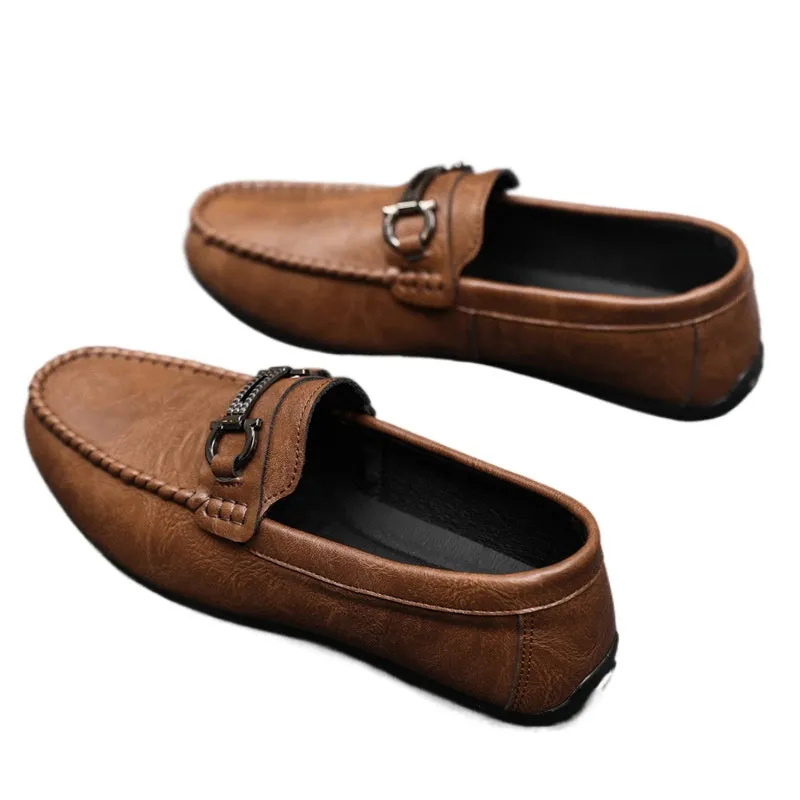 British boys' men's shoes soft sole leather surface men's loafer beanie shoes men's platform summer spirit guy dress wear-resistant