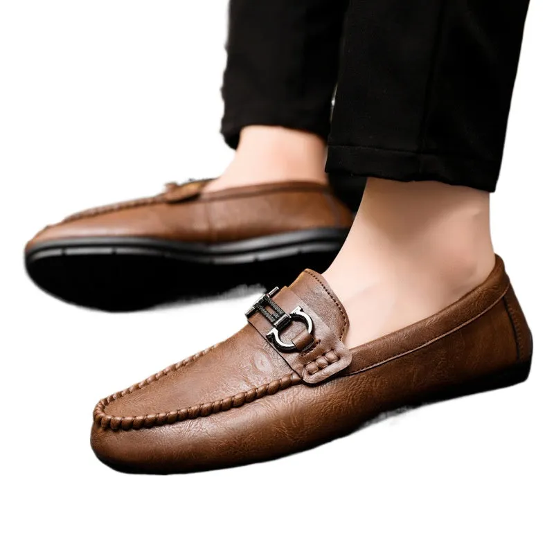 British boys' men's shoes soft sole leather surface men's loafer beanie shoes men's platform summer spirit guy dress wear-resistant