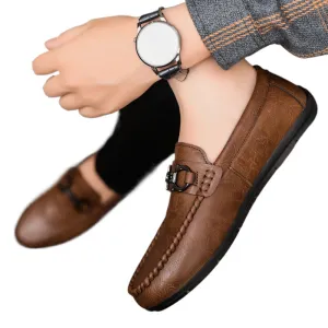 British boys' men's shoes soft sole leather surface men's loafer beanie shoes men's platform summer spirit guy dress wear-resistant