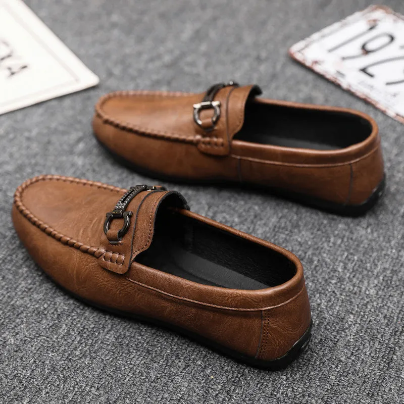 British boys' men's shoes soft sole leather surface men's loafer beanie shoes men's platform summer spirit guy dress wear-resistant