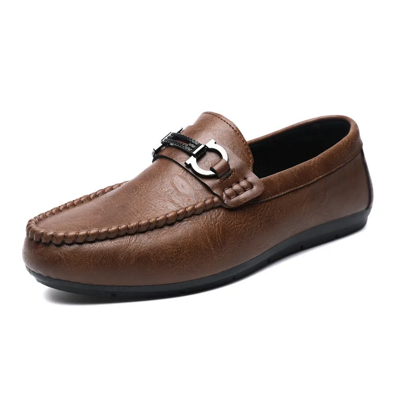 British boys' men's shoes soft sole leather surface men's loafer beanie shoes men's platform summer spirit guy dress wear-resistant
