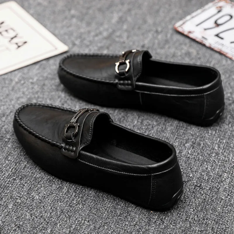 British boys' men's shoes soft sole leather surface men's loafer beanie shoes men's platform summer spirit guy dress wear-resistant