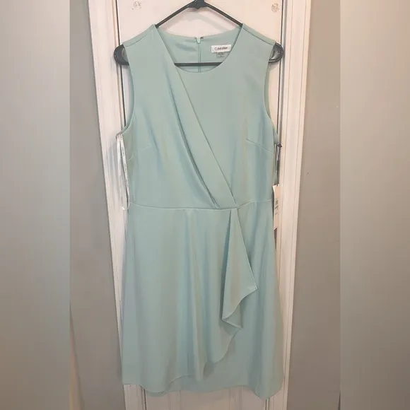 Calvin Klein NWT Side Draped Crepe Sheath Dress Mint Size 12