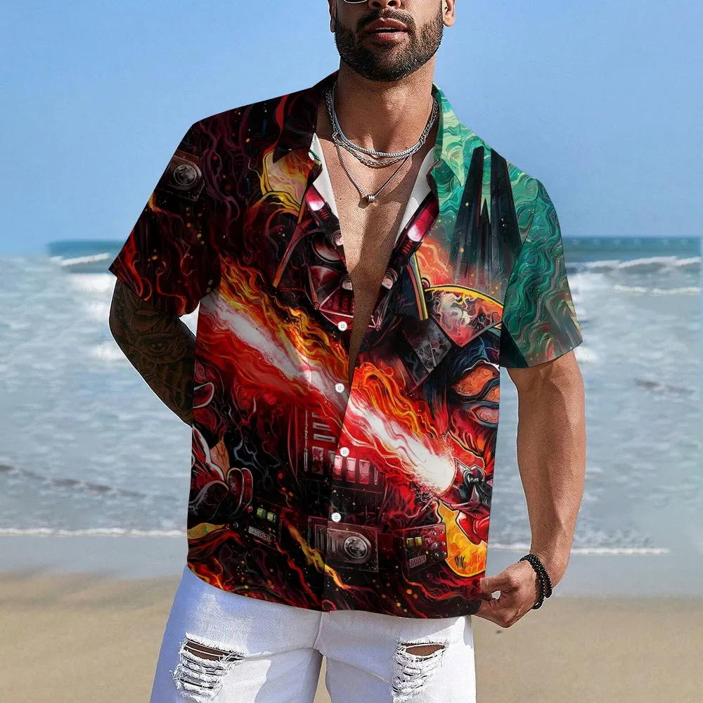 Cartoon Space Warrior Santa Claus Print Short Sleeve Shirt 2412005932
