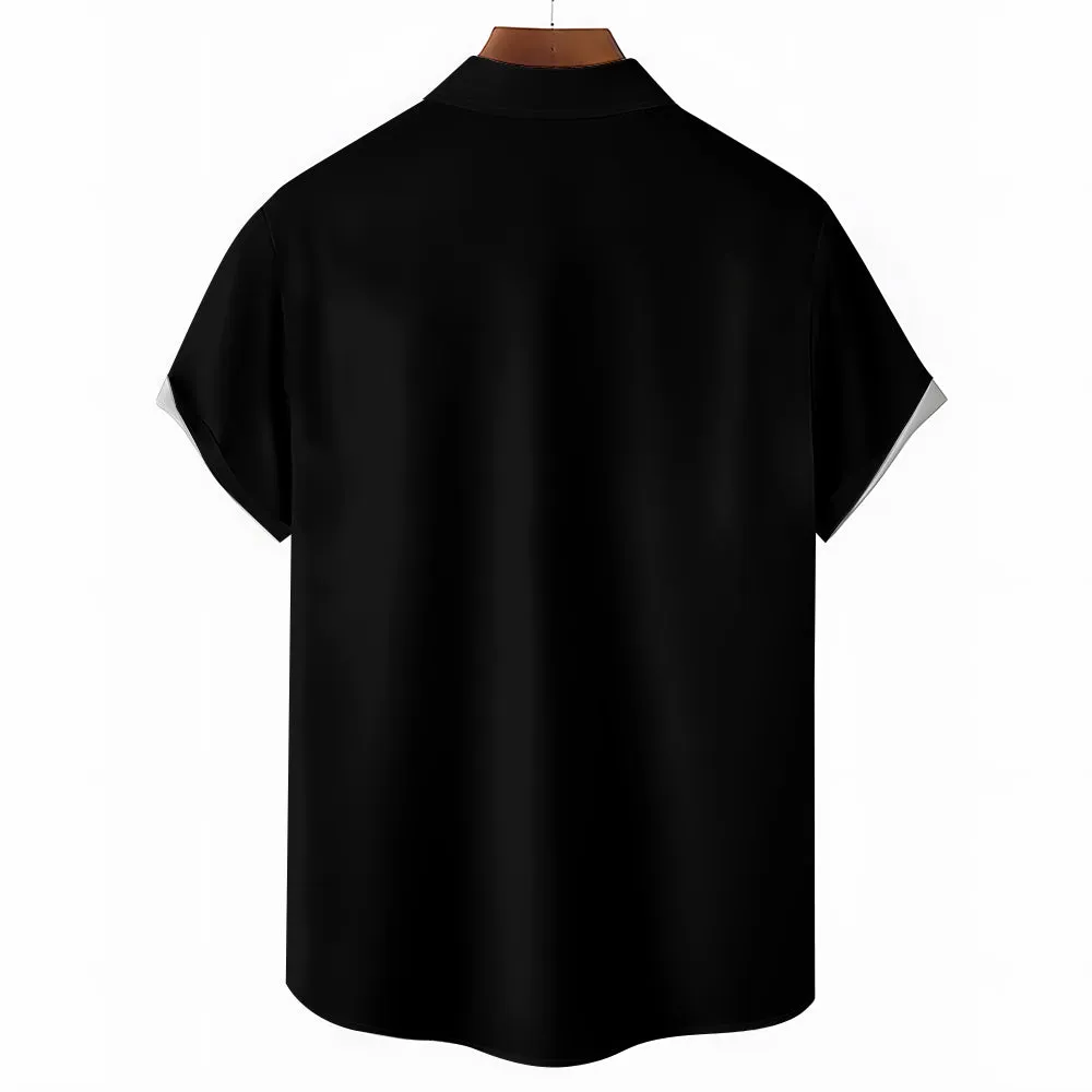 Cartoon Text Print Large Bamboo Linen Short Sleeve Shirt 2406000160