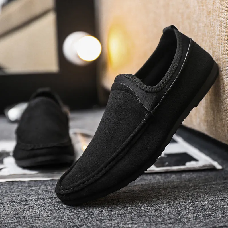 Casual thin versatile waterproof leather surface simple thick-soled soft leather senior men's loafu Doudou shoes one pedal to work