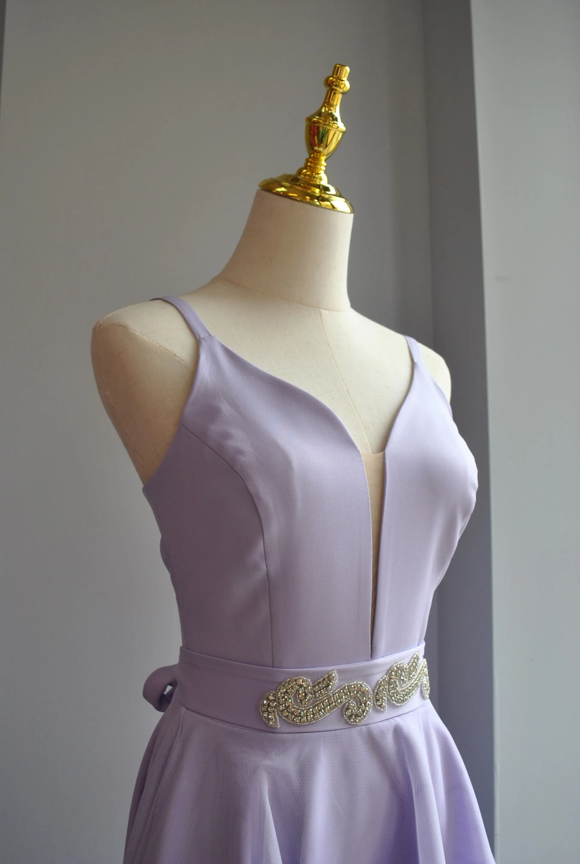 CLEARANCE - LAVENDER HIGH AND LOW DRESS WITH CRYSTAL BELT