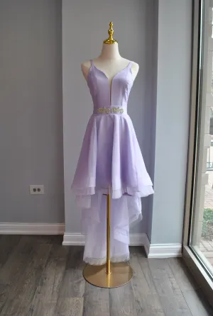 CLEARANCE - LAVENDER HIGH AND LOW DRESS WITH CRYSTAL BELT