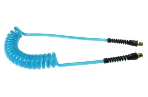 Coilhose PUE14-20-T Flexeel Coil Hose, 1/4" x 20', 1/4" NPT Rigid Strain Relief Fittings, Transparent Blue