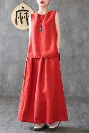 Cotton Solid Color Sleeveless Dress Suits