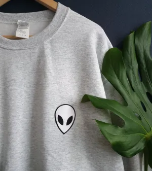 Cozy Gray Alien Patch Sweater