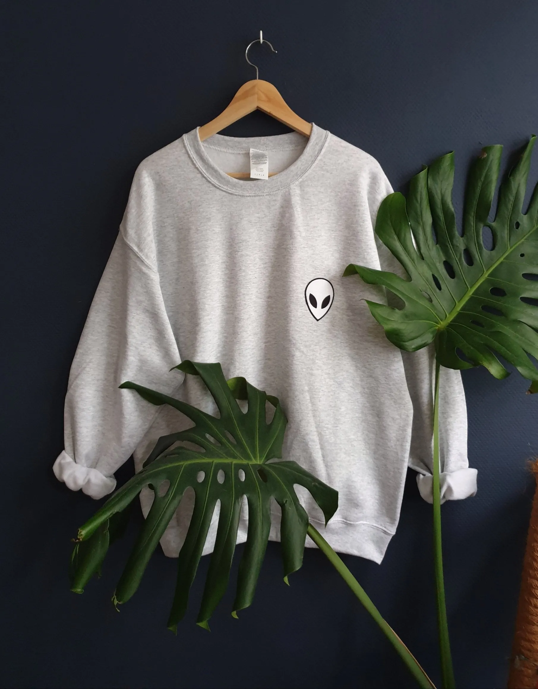 Cozy Gray Alien Patch Sweater
