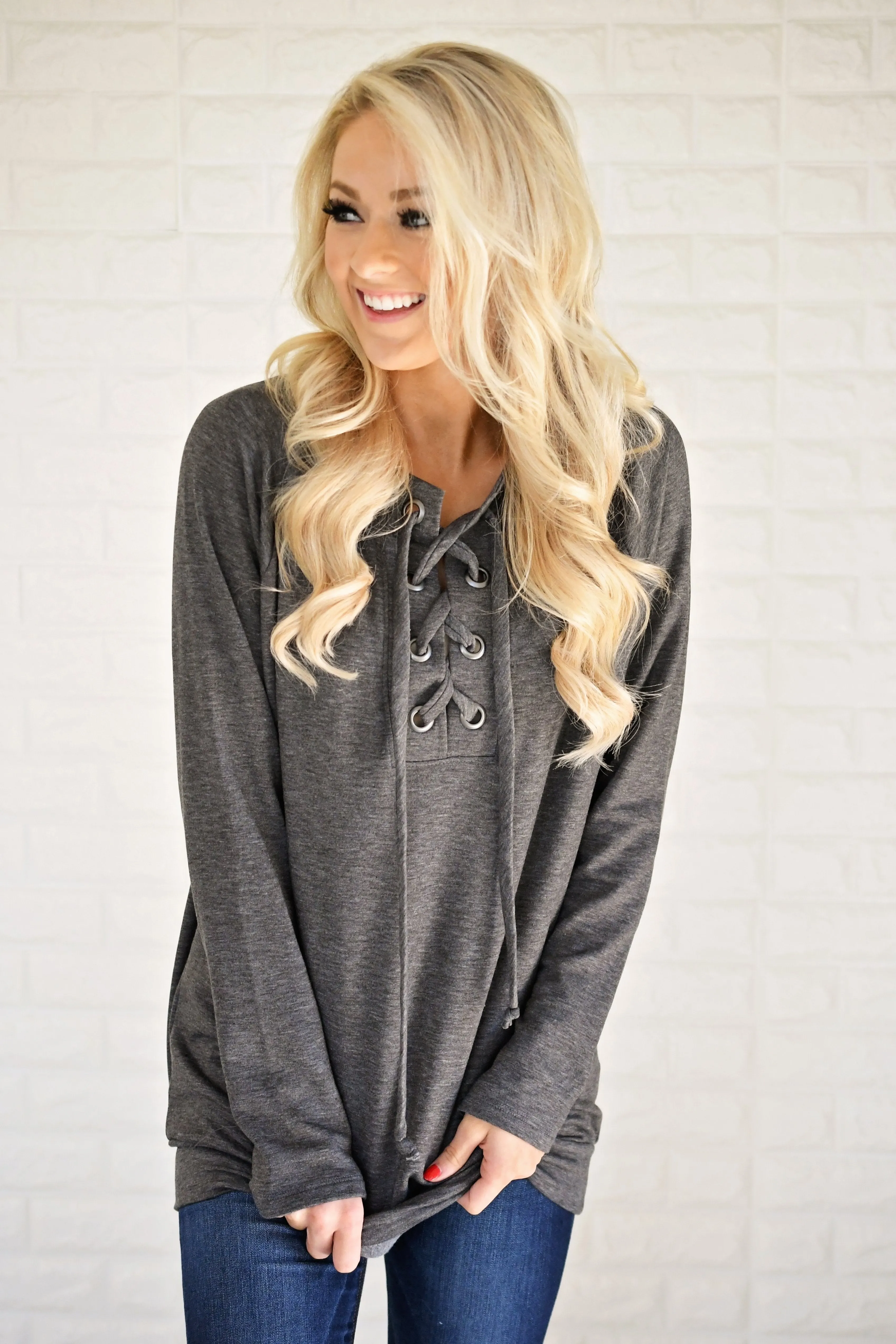 Cozy in Lace Sweater ~ Charcoal