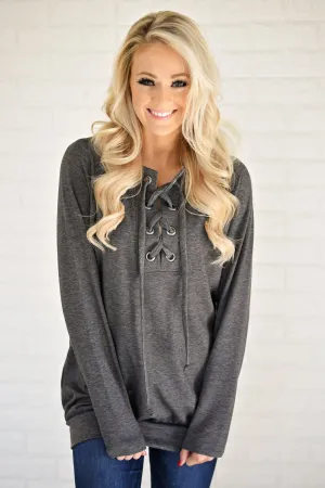 Cozy in Lace Sweater ~ Charcoal