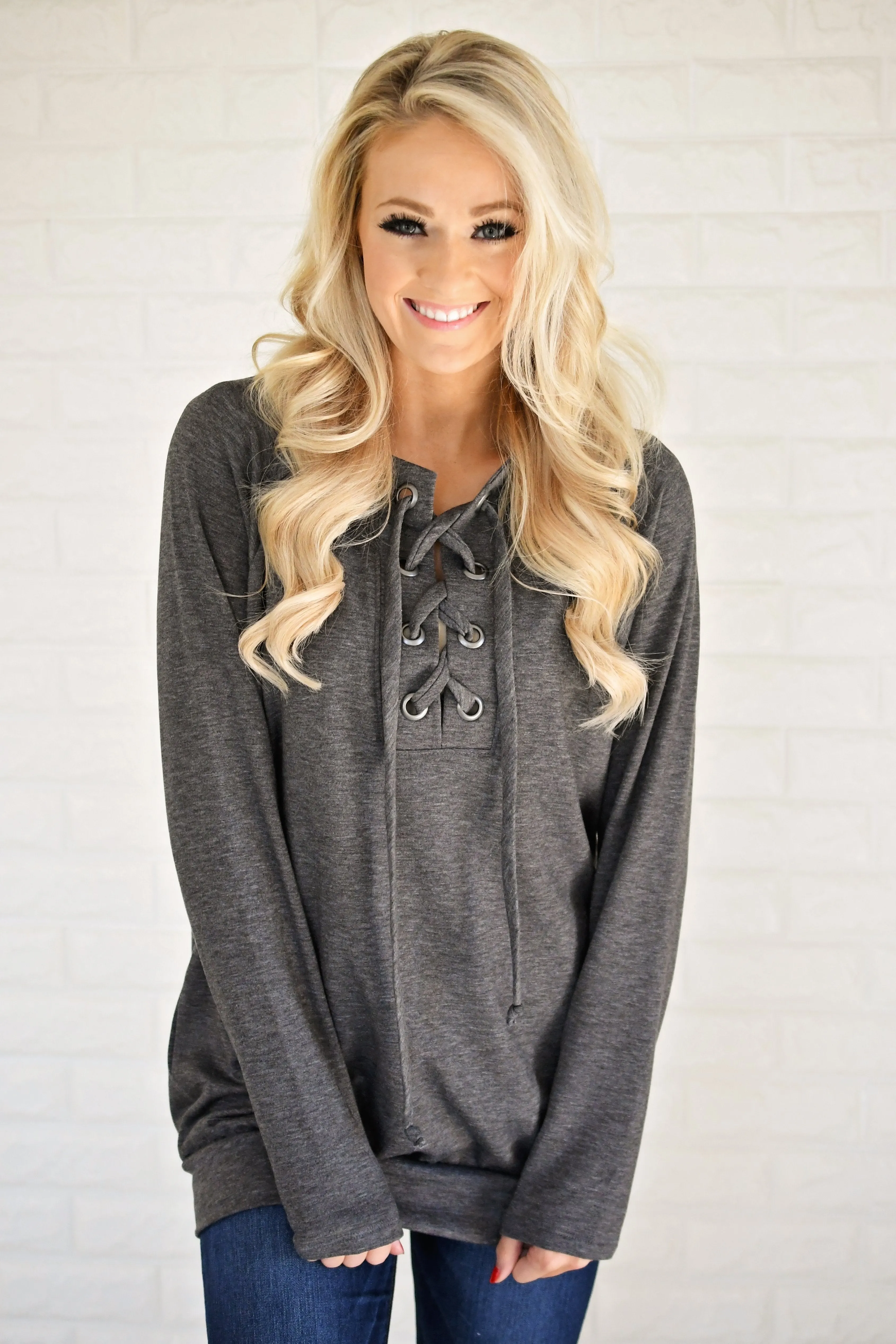 Cozy in Lace Sweater ~ Charcoal