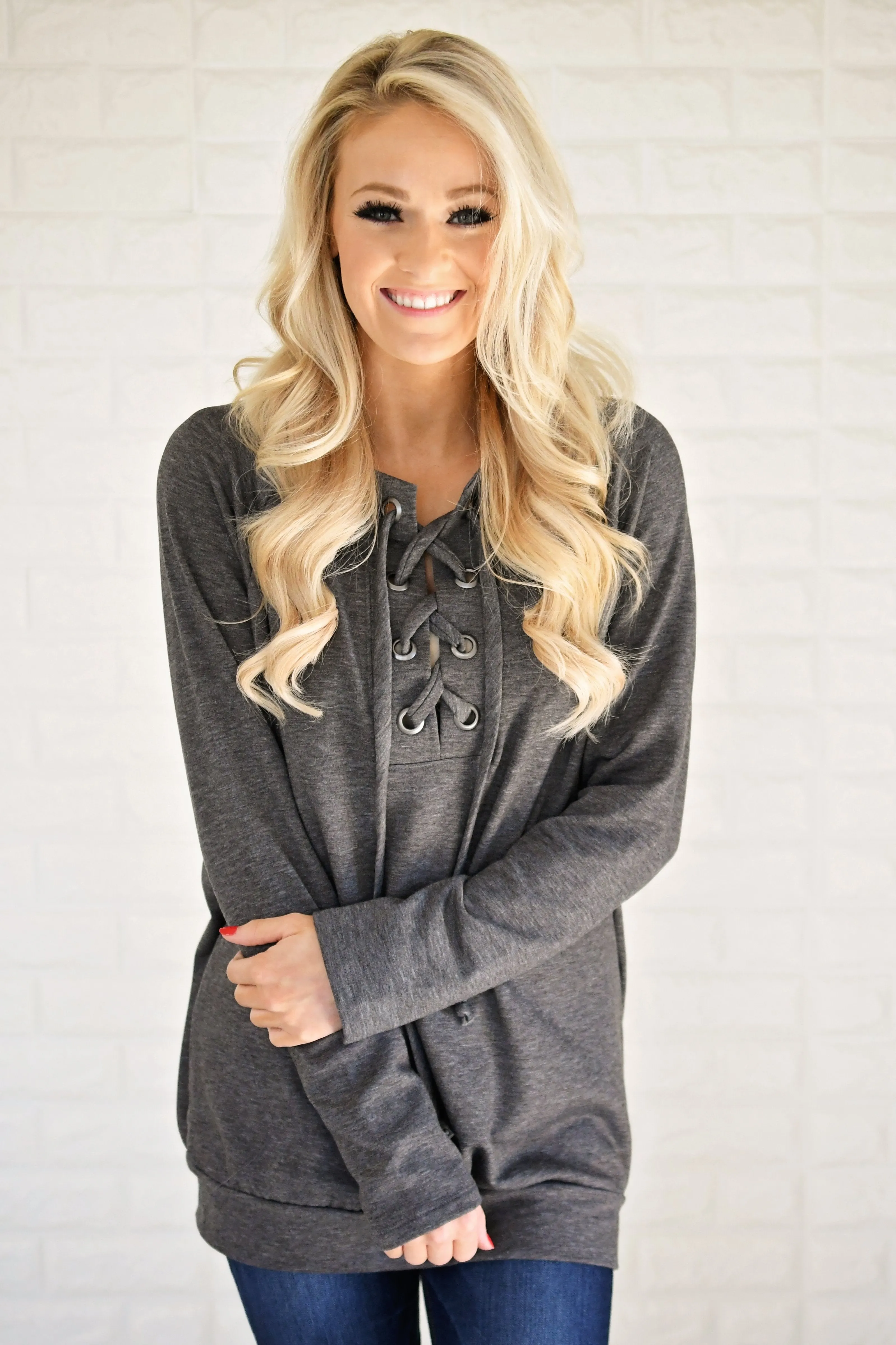 Cozy in Lace Sweater ~ Charcoal