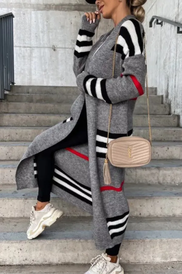 Cozy Striped Long Knitted Cardigan