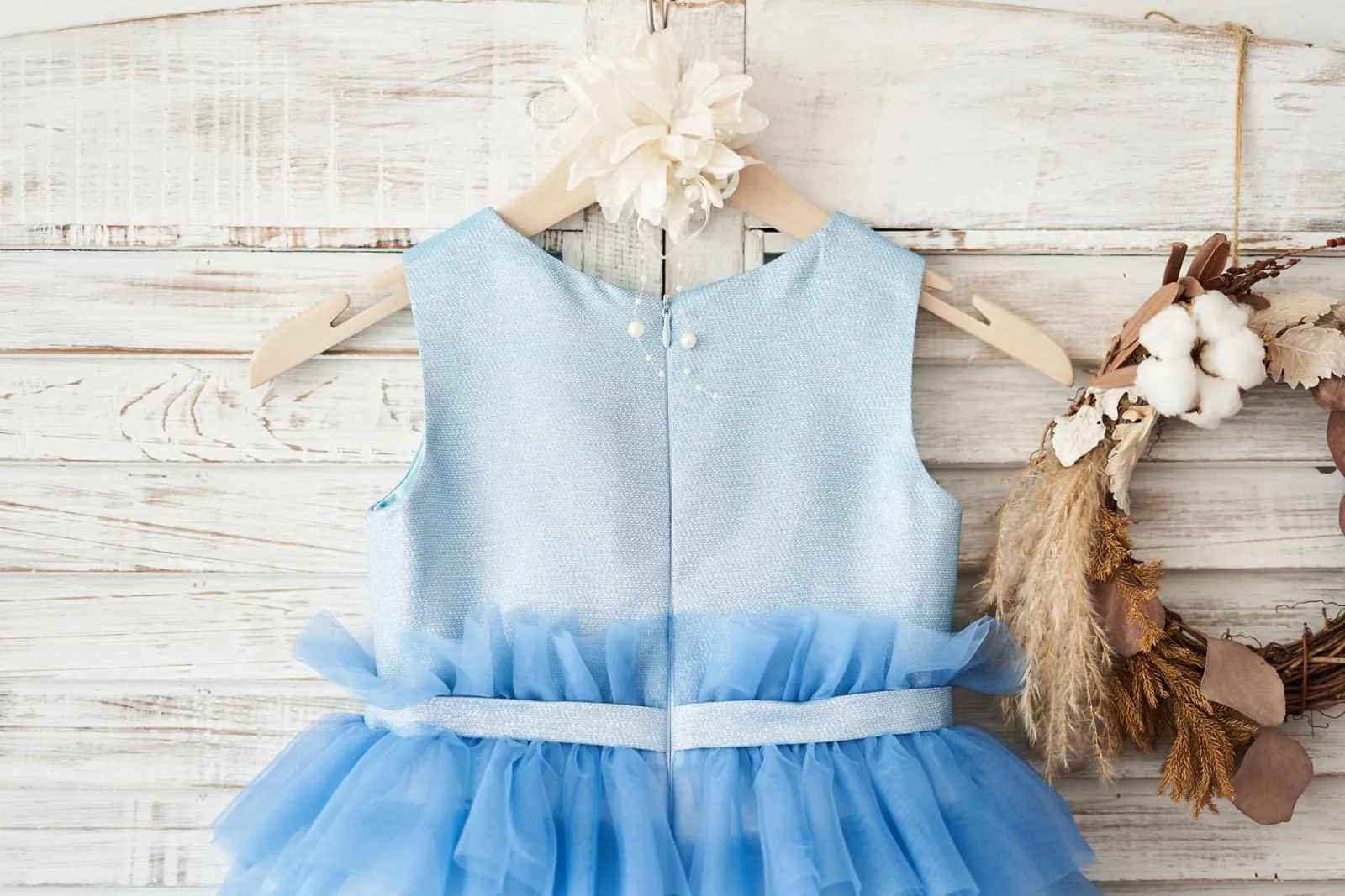 Cupcake Ombre Blue Glittering Tulle Wedding Flower Girl Dress