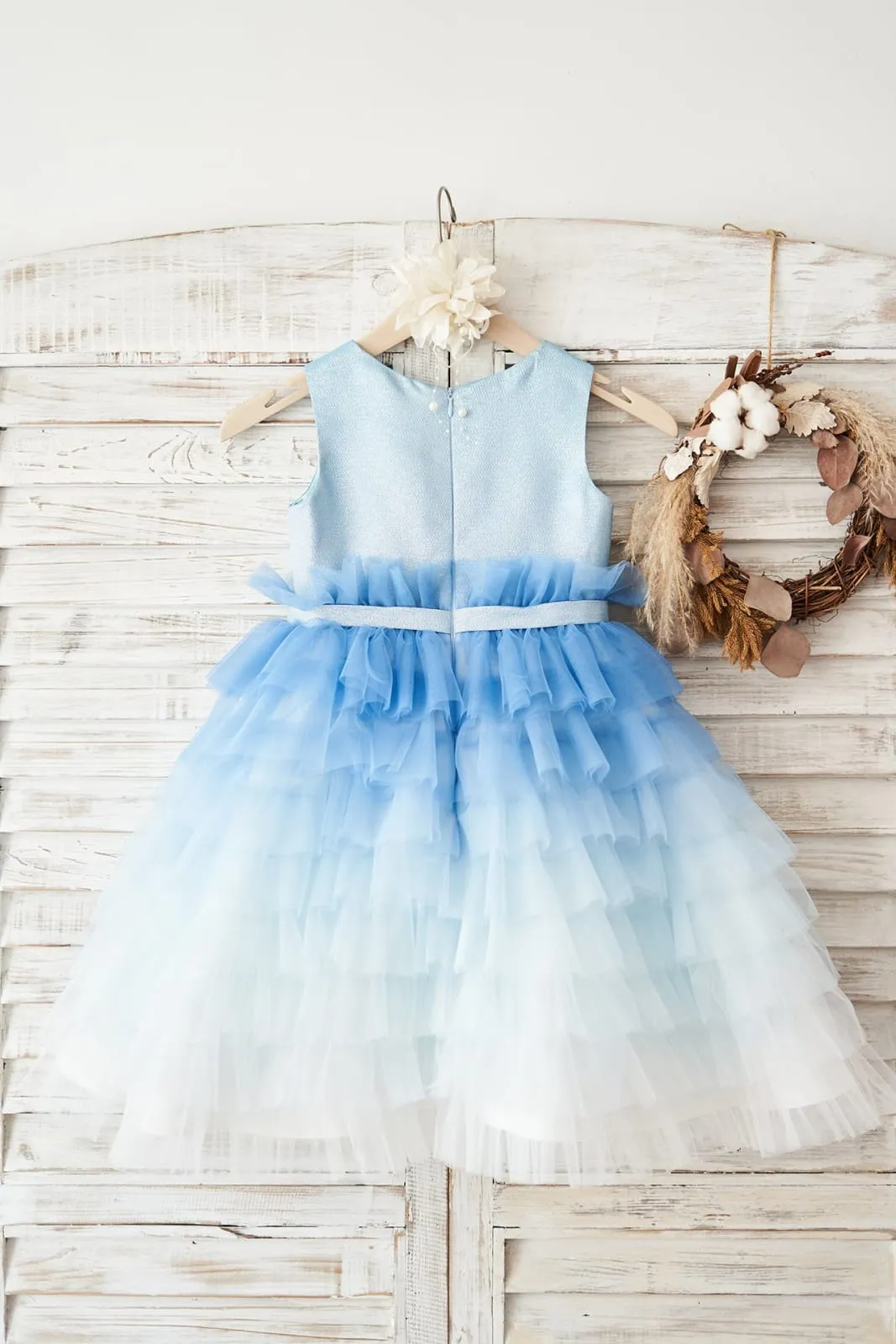 Cupcake Ombre Blue Glittering Tulle Wedding Flower Girl Dress