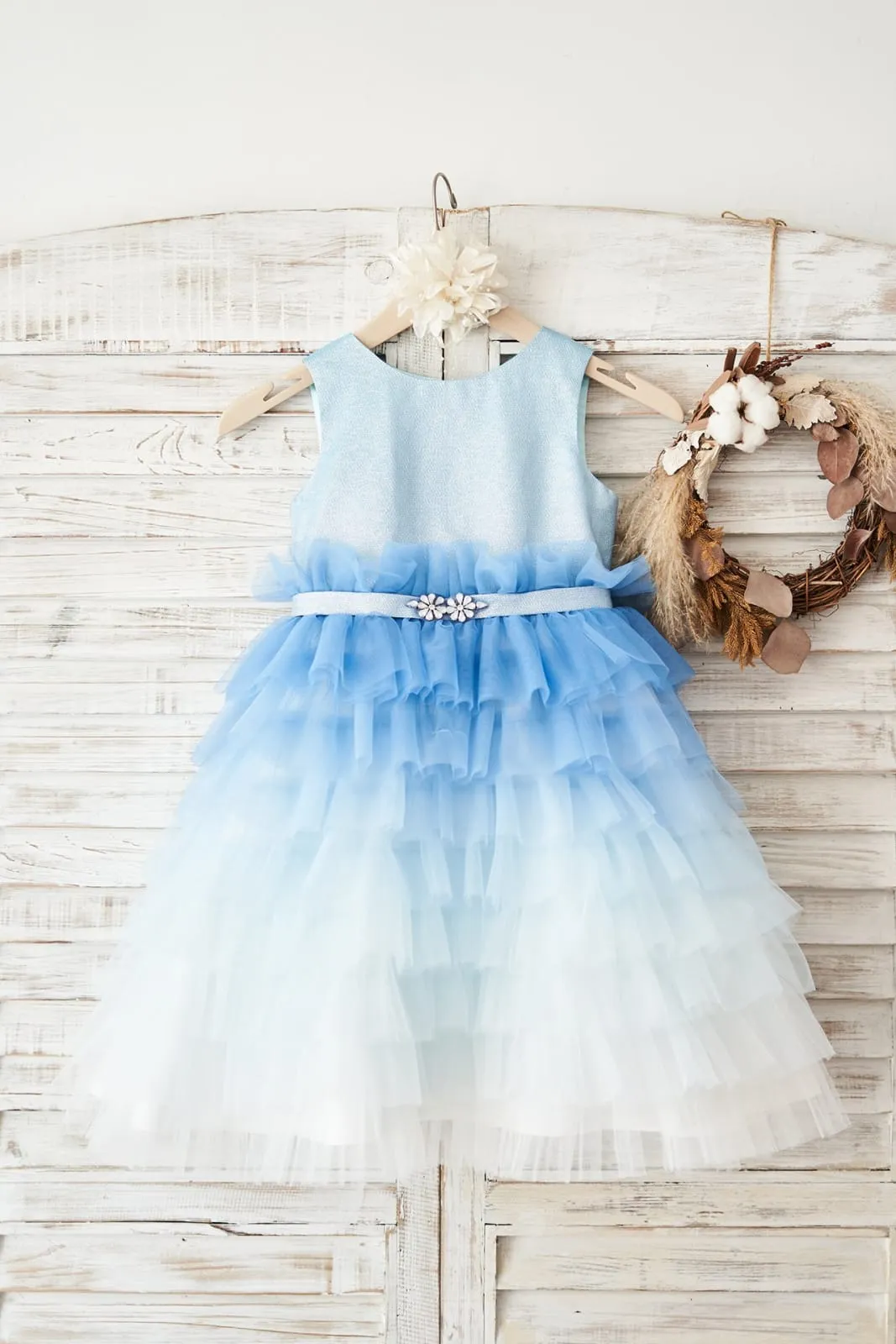 Cupcake Ombre Blue Glittering Tulle Wedding Flower Girl Dress