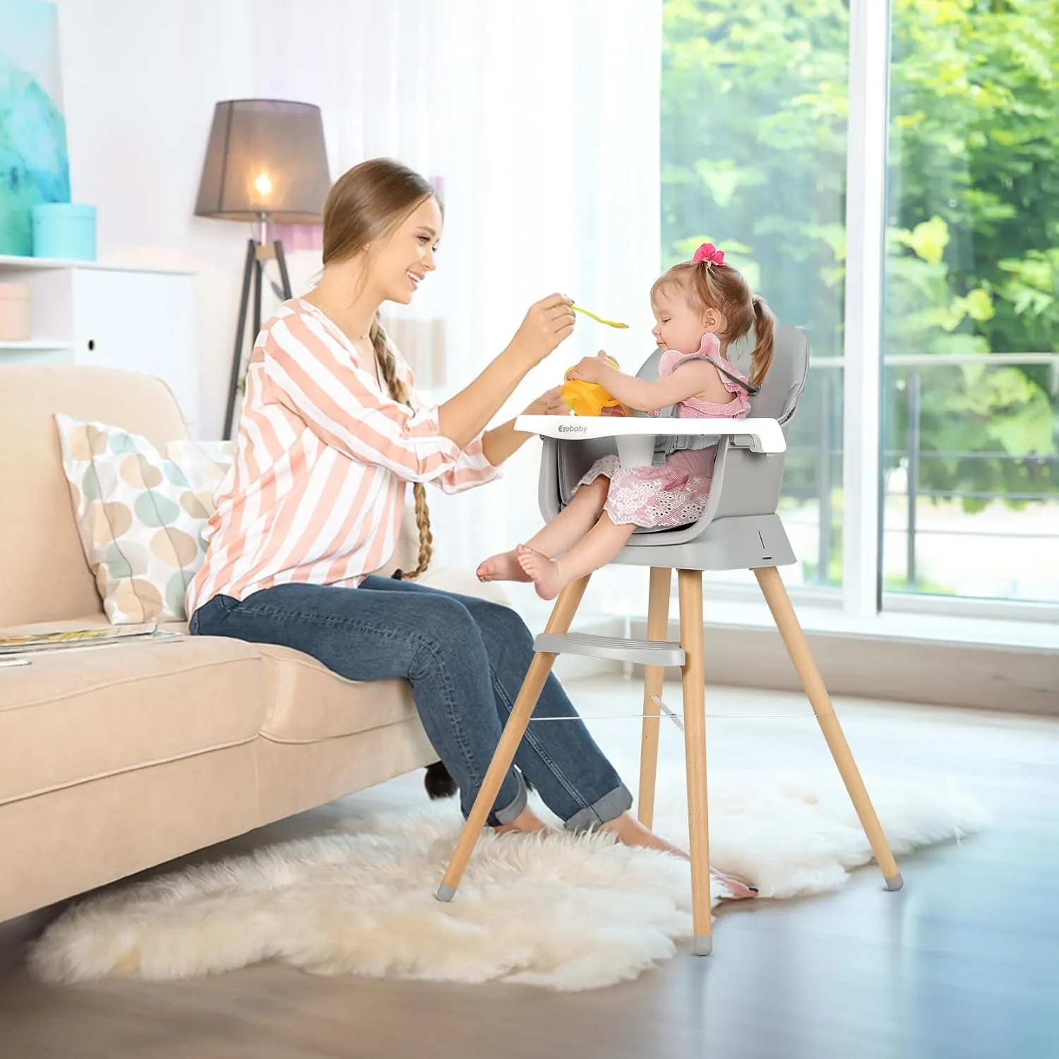 Deluxe 6-in-1 High Chair | Booster | Stool | Low Chair | Grey or Cream | 6m - 99 years